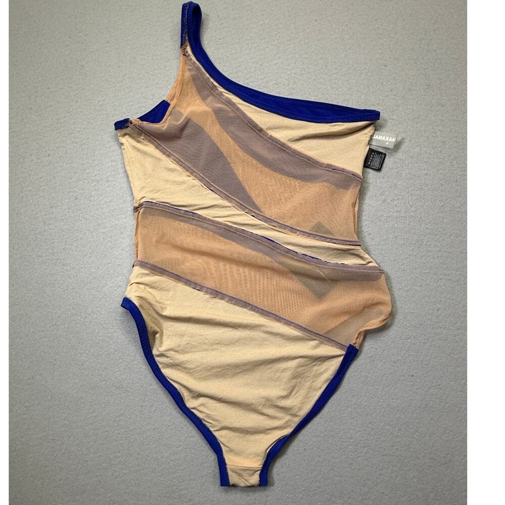 Norma Kamali Snake Mesh1 piece Swimsuit blue /nude XL $245 - Picture 8 of 8